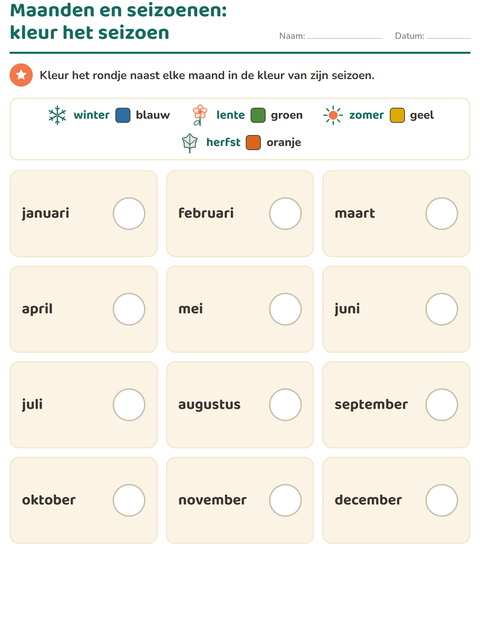 Maanden en seizoenen: kleur het seizoen