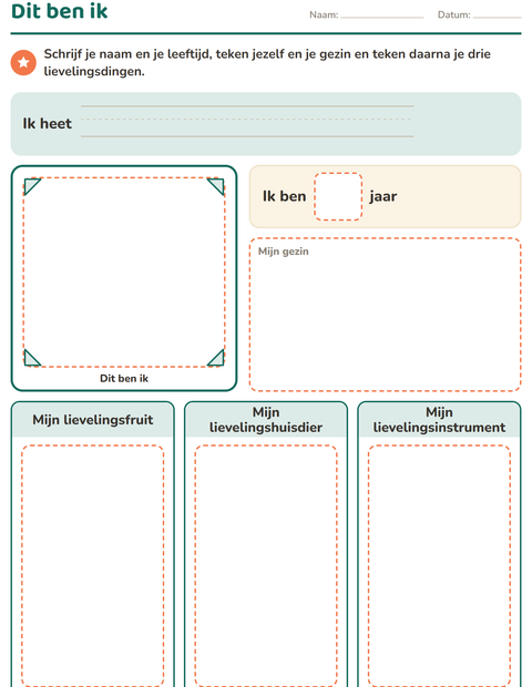 Voorbeeld van het Dit ben ik-werkblad voor kleuterklas