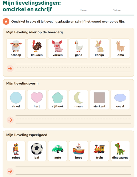 Voorbeeld van het Dit ben ik-werkblad voor kleuterklas