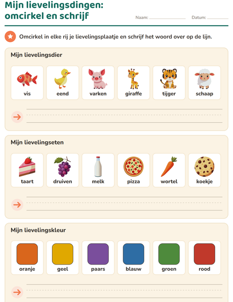 Mijn lievelingsdingen: omcirkel en schrijf