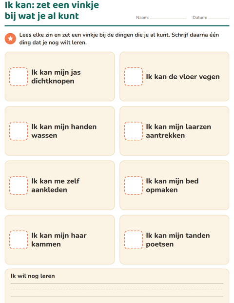 Voorbeeld van het Dit ben ik-werkblad voor kleuterklas