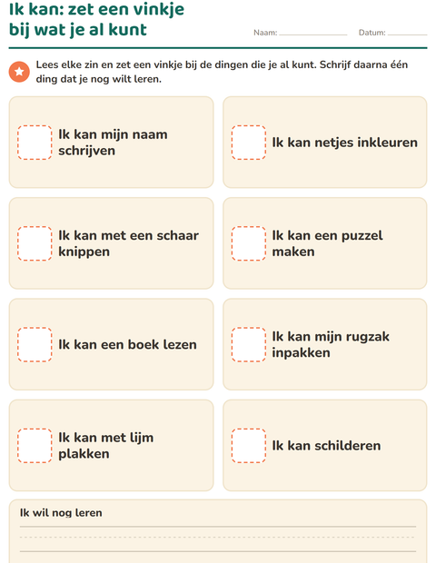 Voorbeeld van het Dit ben ik-werkblad voor kleuterklas