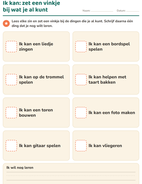 Voorbeeld van het Dit ben ik-werkblad voor kleuterklas
