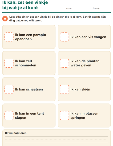 Voorbeeld van het Dit ben ik-werkblad voor kleuterklas