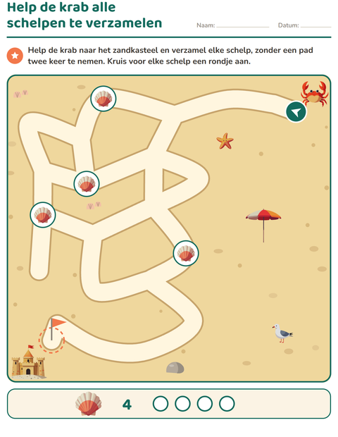 Voorbeeld van het Doolhofpuzzels-werkblad voor groep 3