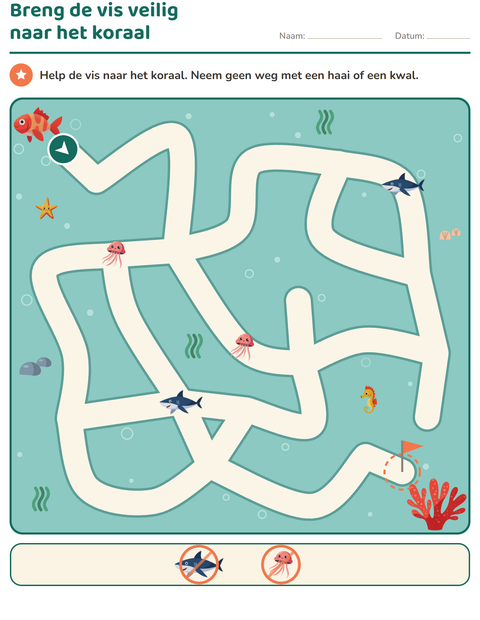Voorbeeld van het Doolhofpuzzels-werkblad voor groep 3