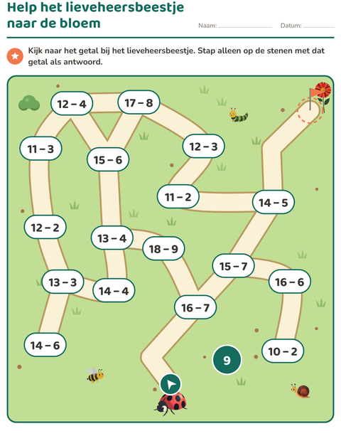 Voorbeeld van het Doolhofpuzzels-werkblad voor groep 3