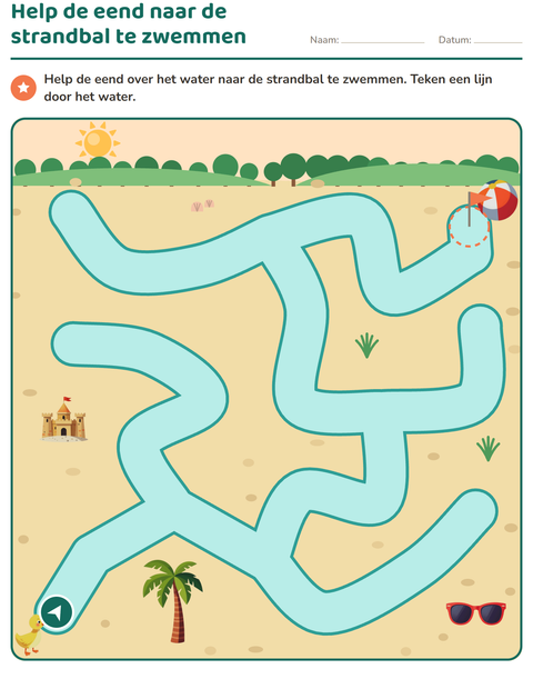 Voorbeeld van het Doolhofpuzzels-werkblad voor kleuterklas