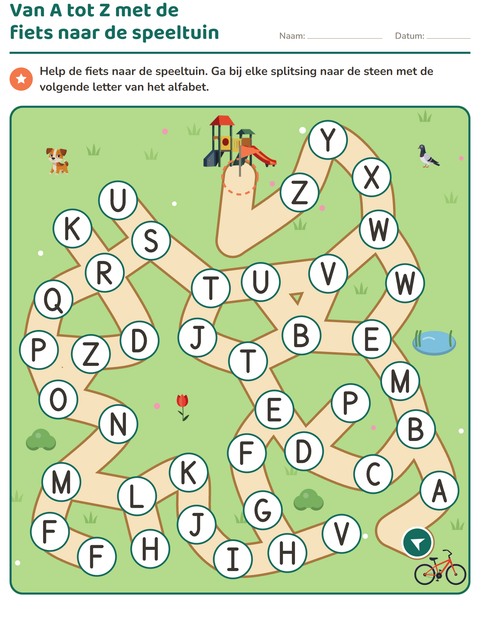 Voorbeeld van het Doolhofpuzzels-werkblad voor kleuterklas