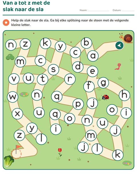 Voorbeeld van het Doolhofpuzzels-werkblad voor kleuterklas