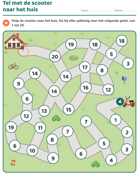 Voorbeeld van het Doolhofpuzzels-werkblad voor kleuterklas