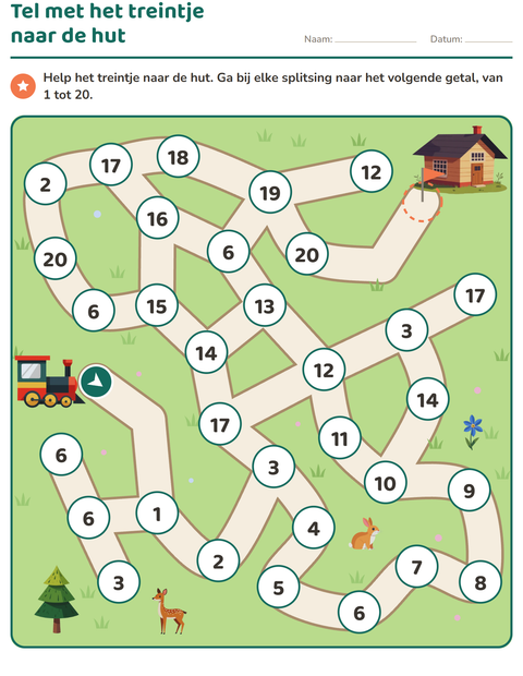 Voorbeeld van het Doolhofpuzzels-werkblad voor kleuterklas