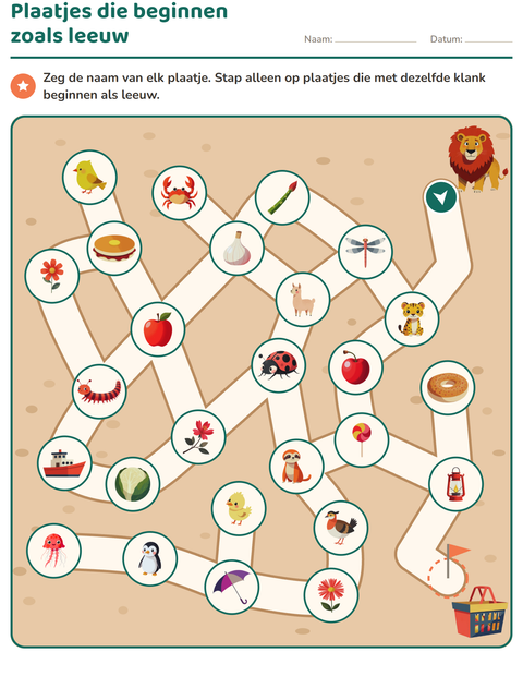 Voorbeeld van het Doolhofpuzzels-werkblad voor kleuterklas