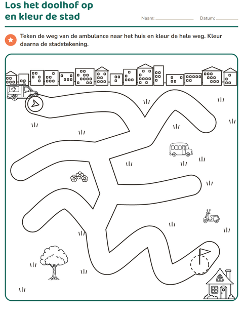 Voorbeeld van het Doolhofpuzzels-werkblad voor kleuterklas