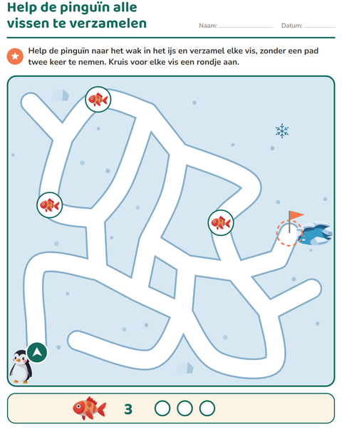 Voorbeeld van het Doolhofpuzzels-werkblad voor groep 3
