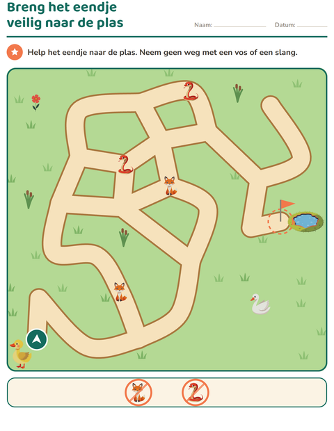 Voorbeeld van het Doolhofpuzzels-werkblad voor groep 3