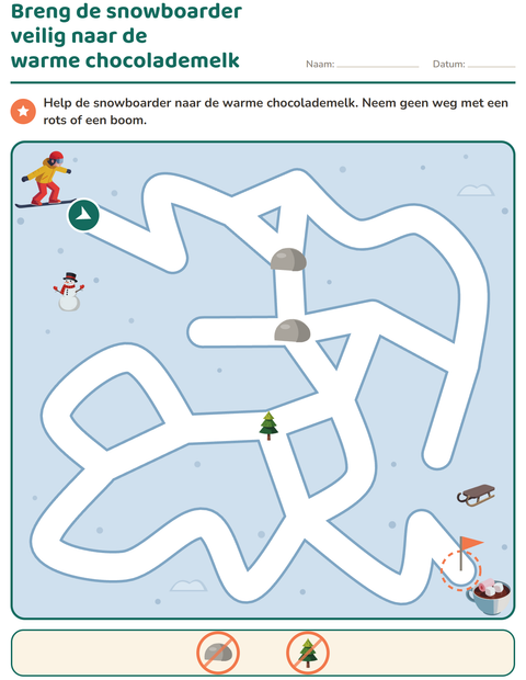 Voorbeeld van het Doolhofpuzzels-werkblad voor groep 3
