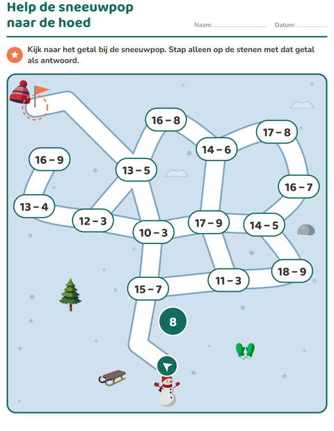 Voorbeeld van het Doolhofpuzzels-werkblad voor groep 3