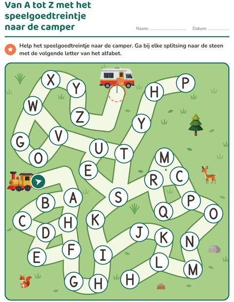 Voorbeeld van het Doolhofpuzzels-werkblad voor kleuterklas