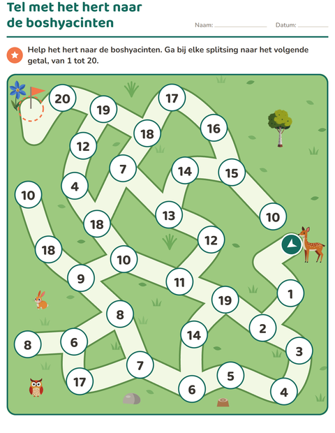 Voorbeeld van het Doolhofpuzzels-werkblad voor kleuterklas