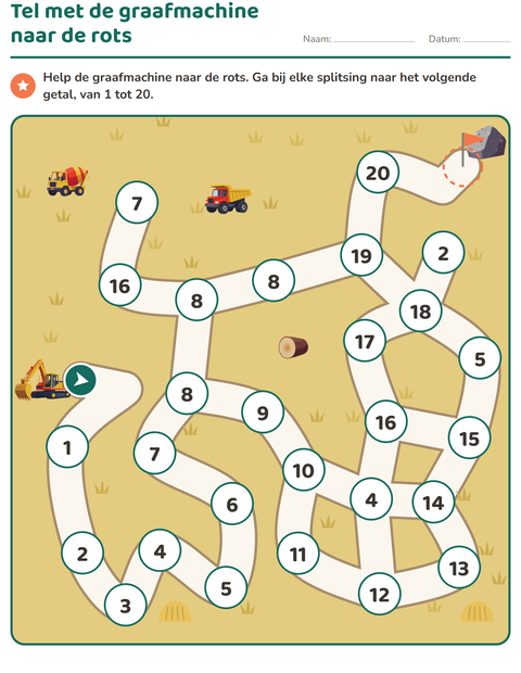 Voorbeeld van het Doolhofpuzzels-werkblad voor kleuterklas