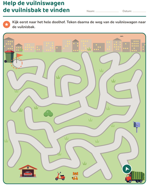 Voorbeeld van het Doolhofpuzzels-werkblad voor groep 3