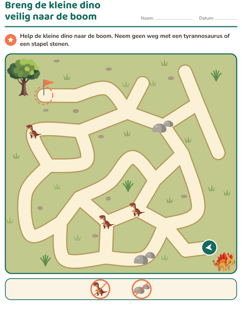 Voorbeeld van het Doolhofpuzzels-werkblad voor groep 3