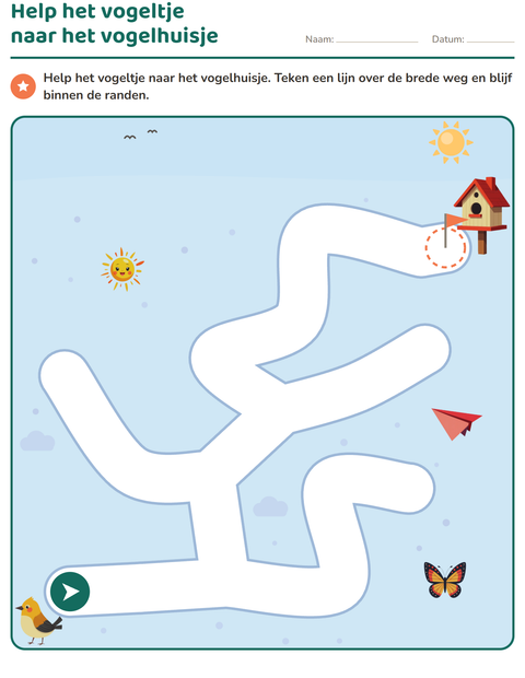 Voorbeeld van het Doolhofpuzzels-werkblad voor kleuterklas