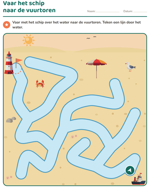 Voorbeeld van het Doolhofpuzzels-werkblad voor kleuterklas
