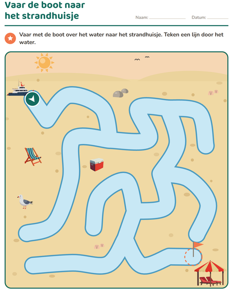 Voorbeeld van het Doolhofpuzzels-werkblad voor kleuterklas