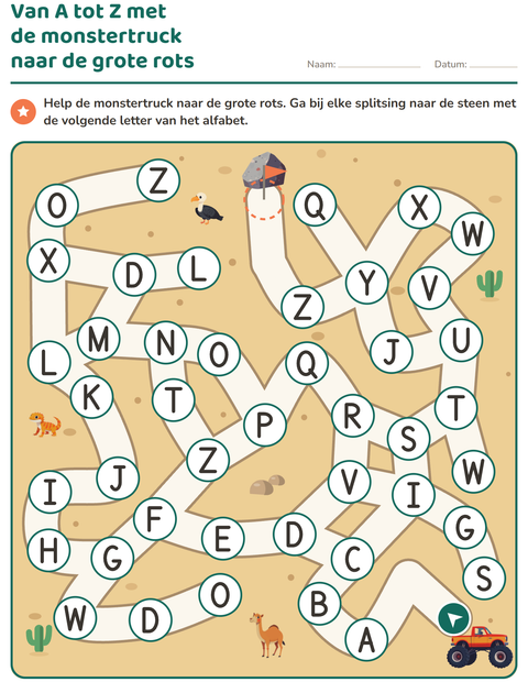 Voorbeeld van het Doolhofpuzzels-werkblad voor kleuterklas