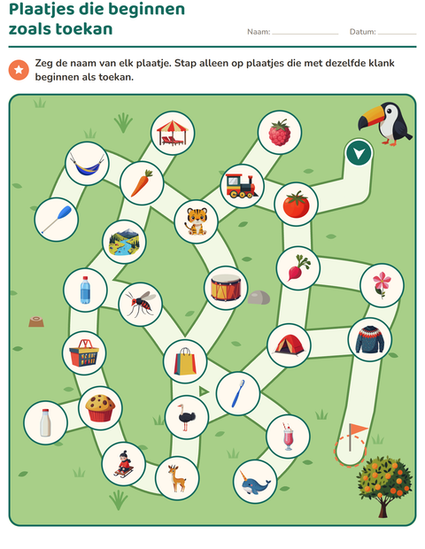 Voorbeeld van het Doolhofpuzzels-werkblad voor kleuterklas