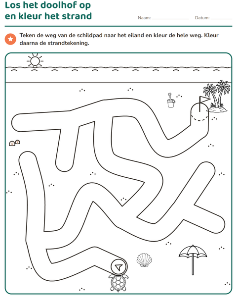 Voorbeeld van het Doolhofpuzzels-werkblad voor kleuterklas