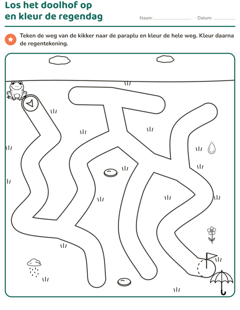 Voorbeeld van het Doolhofpuzzels-werkblad voor kleuterklas