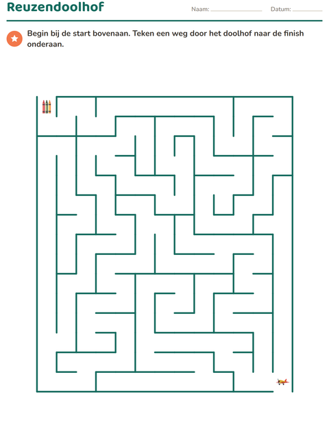 Voorbeeld van het Doolhoven-werkblad met Speelgoed voor kleuterklas
