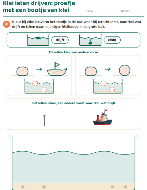Voorbeeld van Klei laten drijven: proefje met een bootje van klei