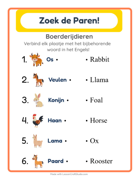Engels beeld-woord-koppelen – Boerderijdieren