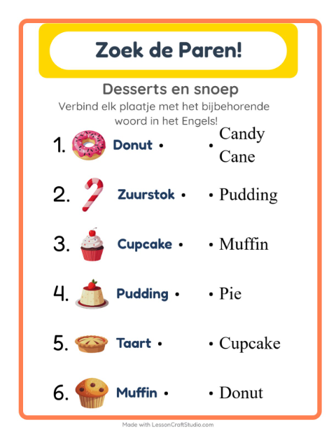 Engels beeld-woord-koppelen – Desserts en snoep