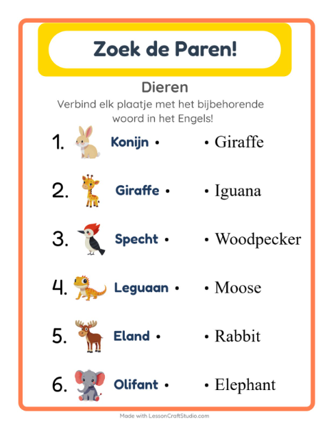 Engels beeld-woord-koppelen – Dieren