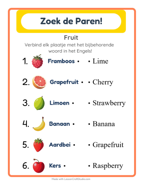 Engels beeld-woord-koppelen – Fruit
