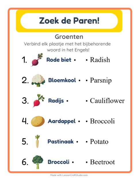 Engels beeld-woord-koppelen – Groenten