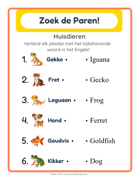 Engels beeld-woord-koppelen – Huisdieren