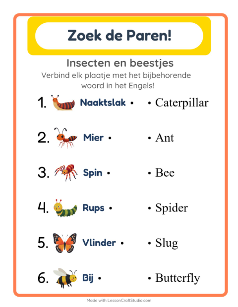 Engels beeld-woord-koppelen – Insecten en beestjes