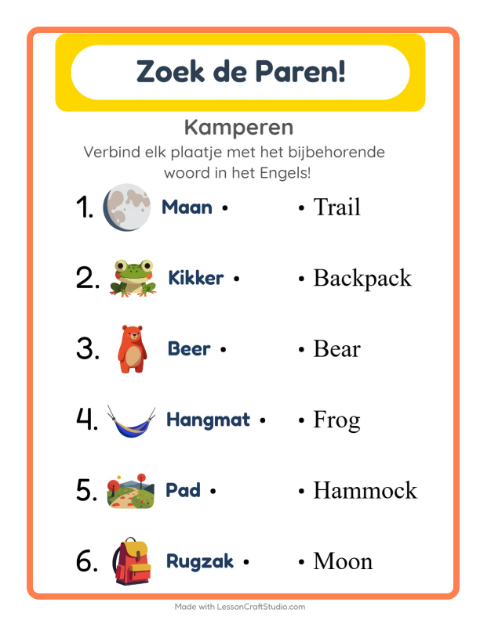 Engels beeld-woord-koppelen – Kamperen