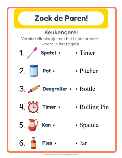 Engels beeld-woord-koppelen – Keukengerei