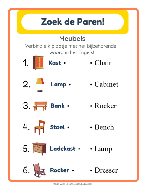 Engels beeld-woord-koppelen – Meubels
