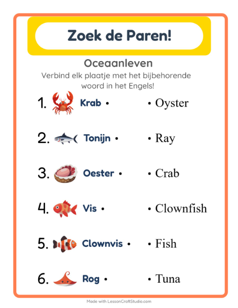 Engels beeld-woord-koppelen – Oceaanleven