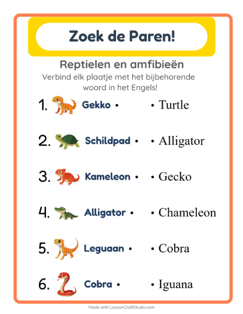 Engels beeld-woord-koppelen – Reptielen en amfibieën