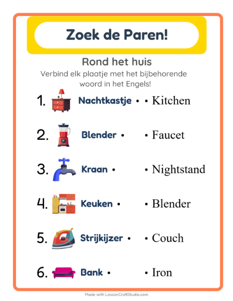 Engels beeld-woord-koppelen – Rond het huis