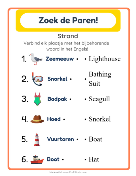 Engels beeld-woord-koppelen – Strand